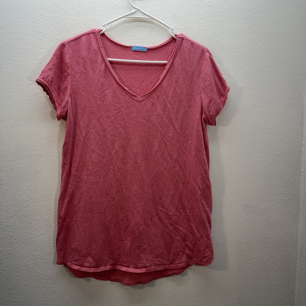 J McLaughlin Top Pink Women Sz S 95% Linen V Neck Tee Minimalist Lightweight